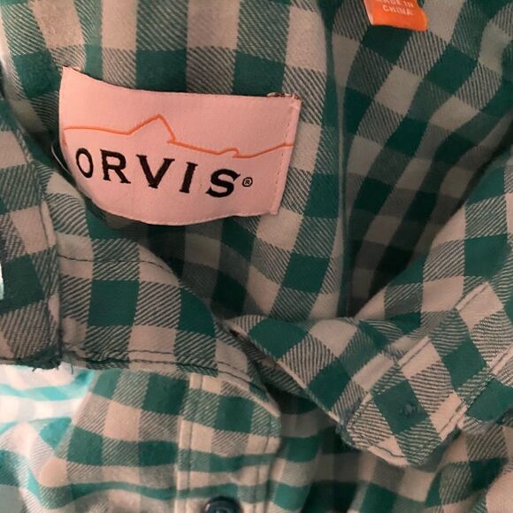 Orvis Lightweight Gingham Mint Green Plaid Blouse - Picture 4 of 7